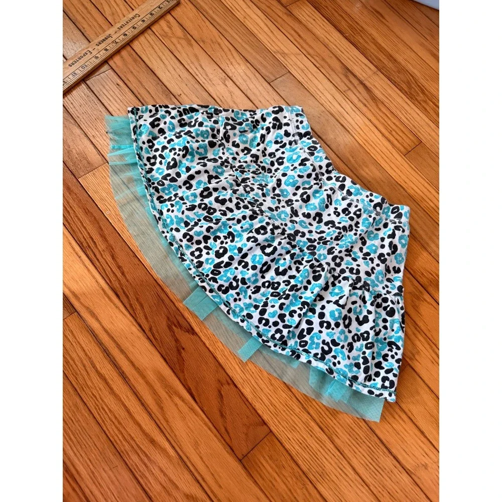 Y2K Mcbling Justice Girls Teal Leopard Print Skort with Tulle Trim and Sequins